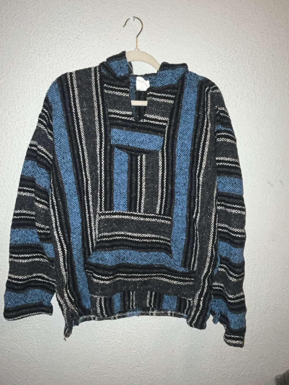 Blue and Black Striped Baja Hoodie Sweater - Unbranded